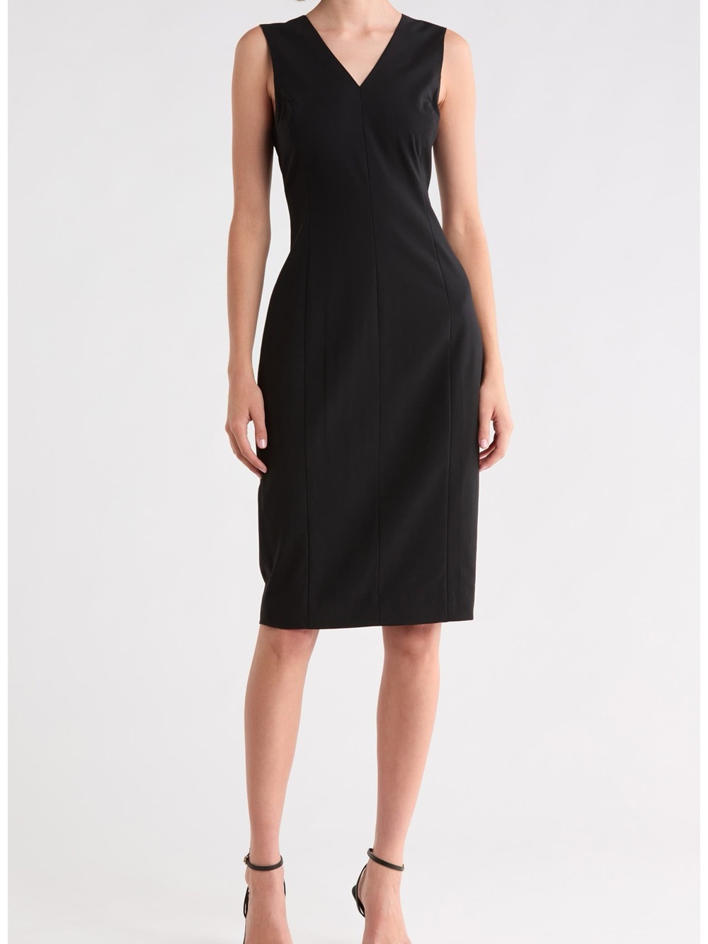 Theory Black Sleeveless V-Neck Sheath Dress